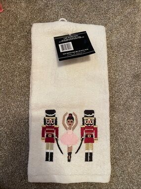 Holiday Ballerina Hand Towel with Nutcracker Embroidery - White